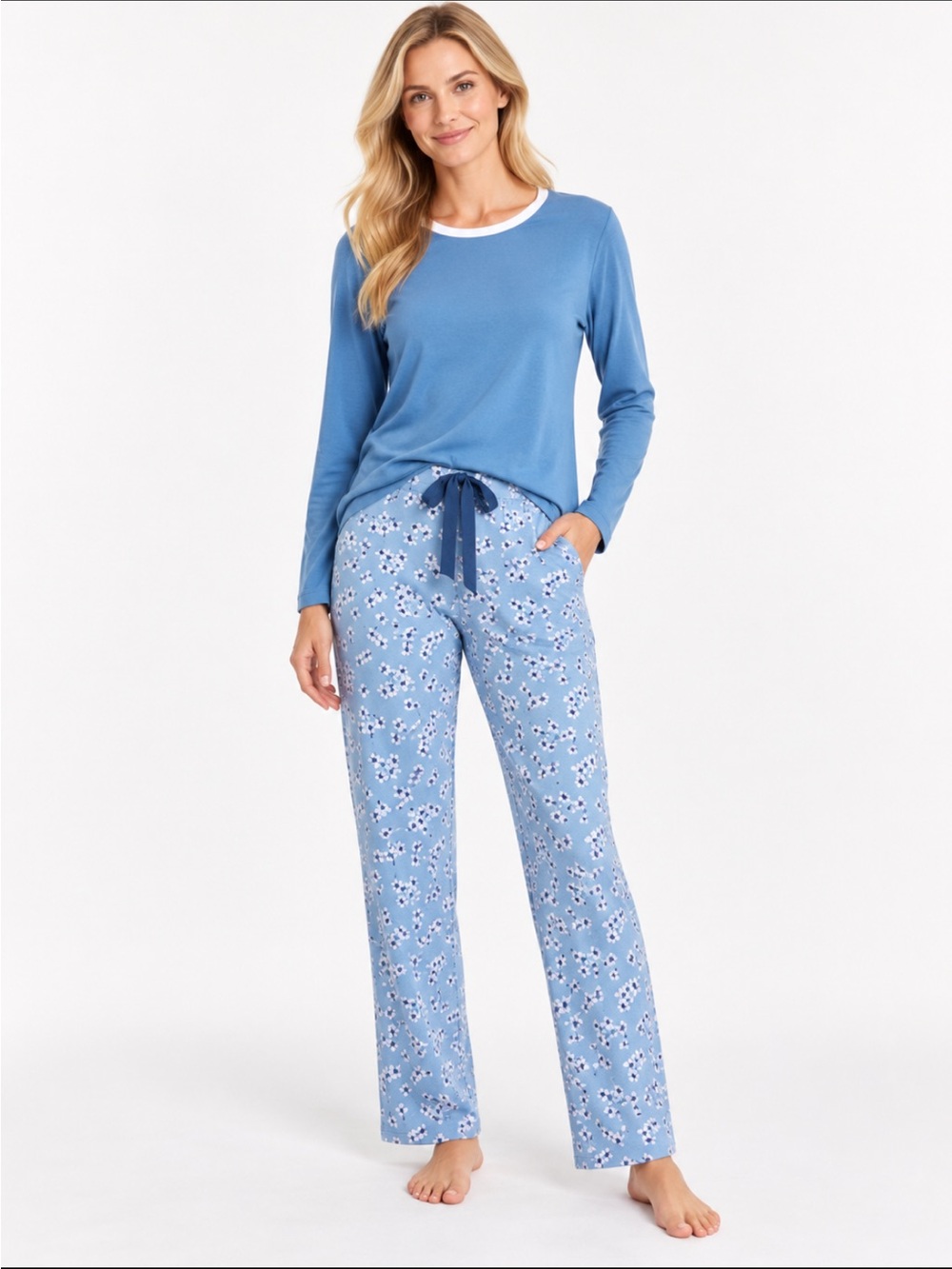 🔥LANDSEND Pajamas Set Cotton Knit Long Sleeve Top and Long Pants Draper James